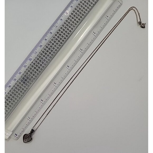 Vintage Sterling Silver 925 and 13 Pave Diamond Heart Pendant 18" Chain w/ Box - Picture 6 of 10